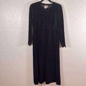 Coldwater Creek Forest Green Velvet Laser Cut Floral Maxi Dress Size Small